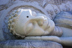 Closeup of the reclining Buddha's face at Long Son Pagoda, Nha Trang, Vietnam