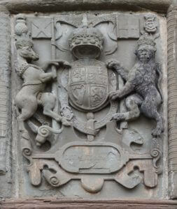 An example of Scotland's Royal Crest with a Unicorn on the left and English Lion on the right
