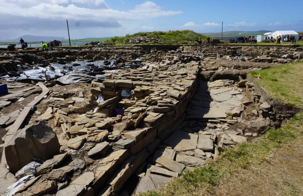Neolithic stone structures at the Ness of Brodgar on Orkney Island