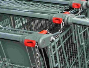 Each shopping cart is chained to the next