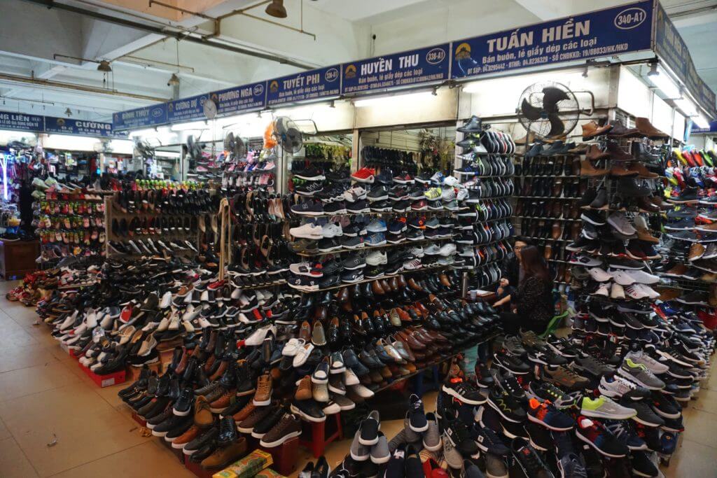 A shoe stall inside Hanoi's Dong Xuan Market