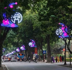 Lighted decorations for the Tet holiday in Hanoi