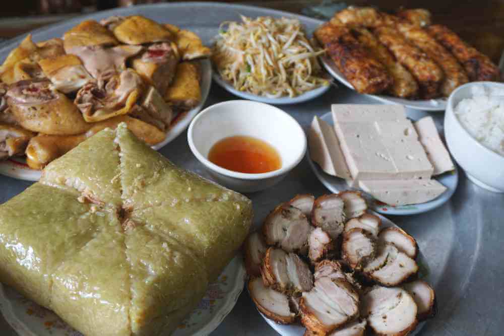 An array of traditional Vietnamese food for Lunar New Year (Tet)