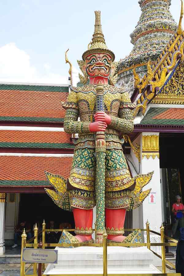 A giant Garuda stands guard at Bangkok's Royal Palace.