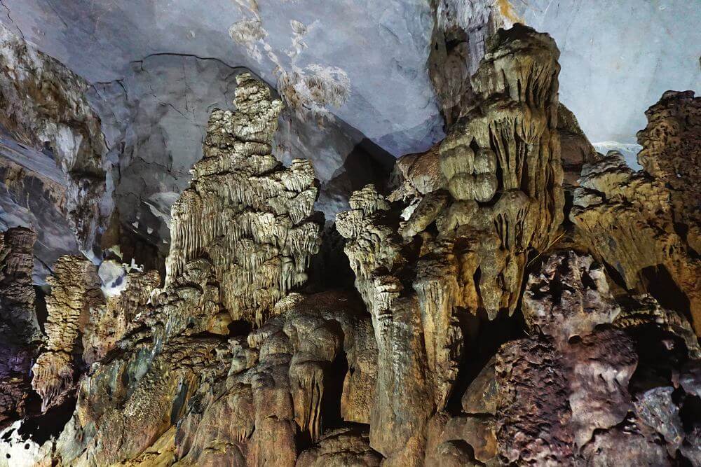 Gigantic rock formations deep inside a Vietnamese cave