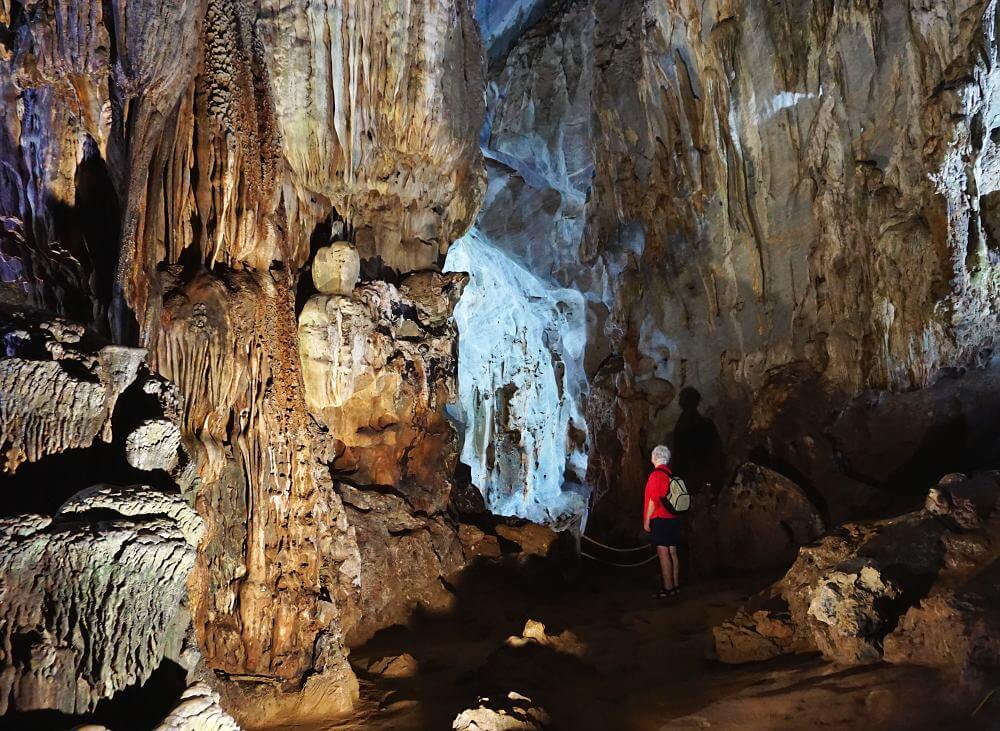Checking out huge rock formations inside Phong Nha Cave