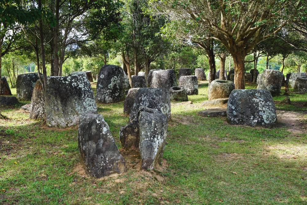 Just one of hundreds of sites filled with carved stone "jars" in the Plain of Jars, Laos