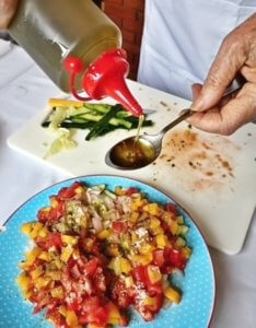 Seasoning the salad mix